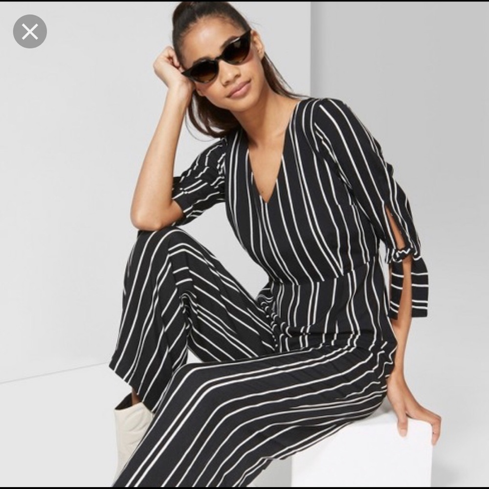 Wild Fable Black and White Striped Jumpsuit